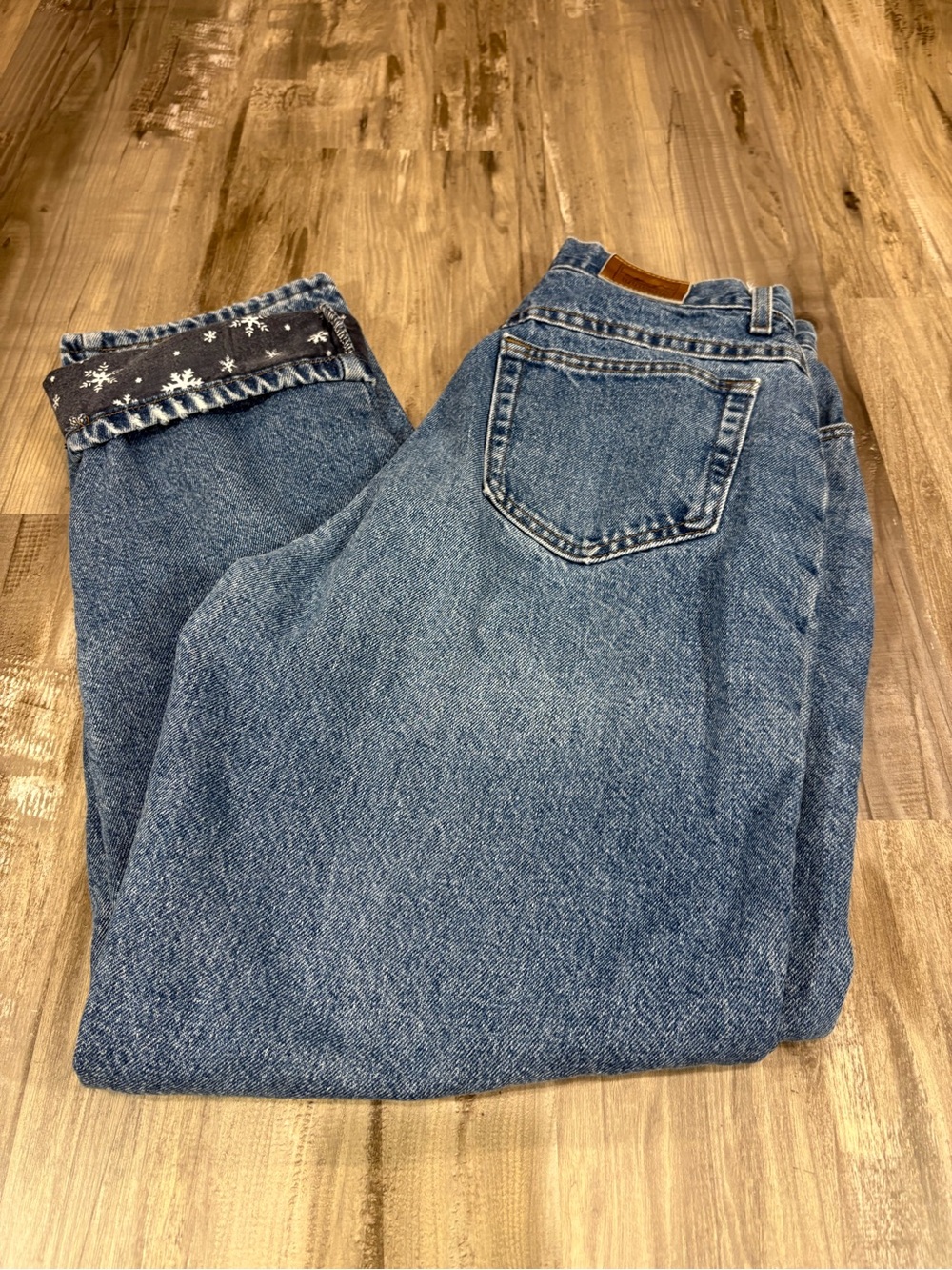 LL Bean Women’s Snowflake Fleece Lined Denim Blue Jeans SZ 26x29